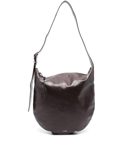 Jil Sander Black Medium Moon Bag In Calf Leather With Front Logo