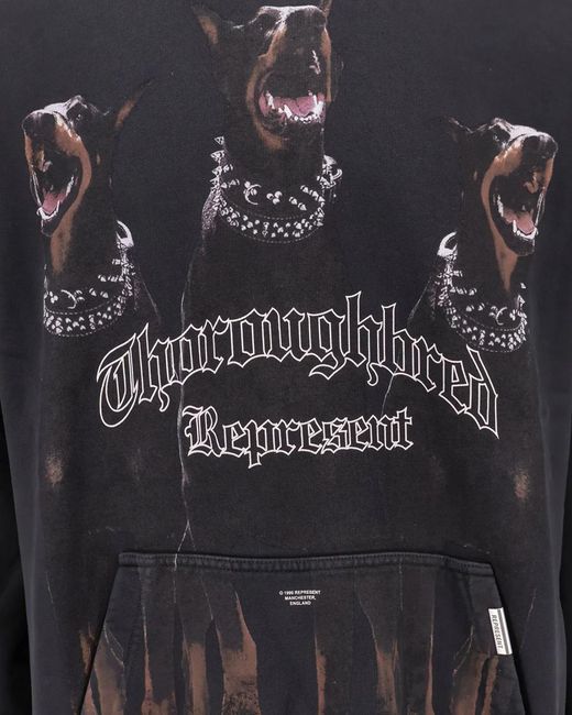 Represent Blue Vintage Hoodie With Doberman Graphic And Classic Features for men