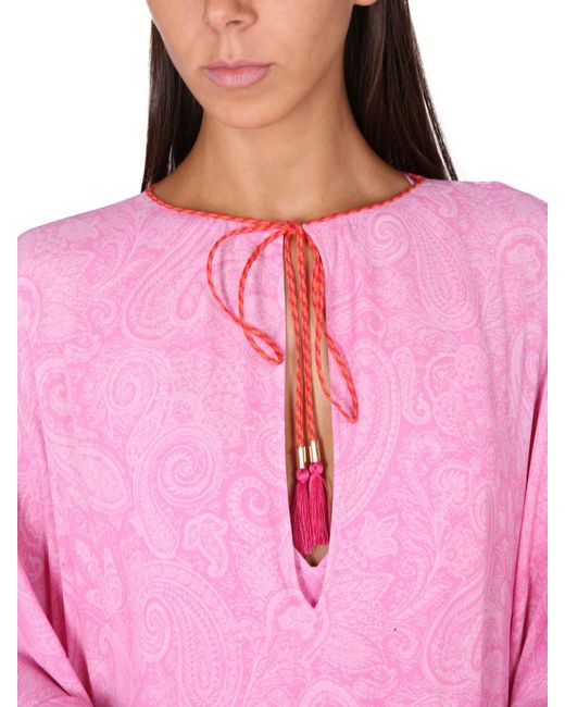 Etro Pink Caftan With Paisley Print