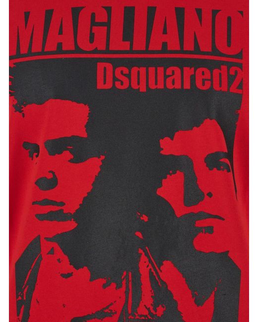 DSquared² Red 'D2 X Magliano' Crewneck T-Shirt With Maxi Print On The Front for men