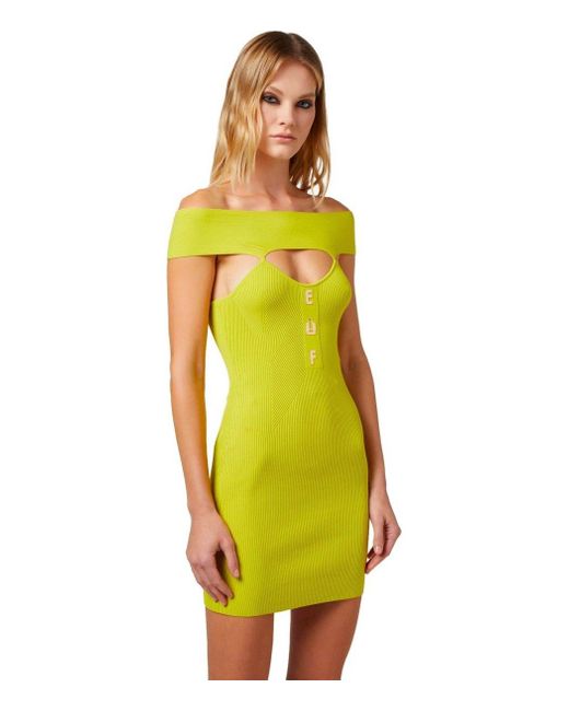 Elisabetta Franchi Yellow Cedar Knitted Cut-Out Dress