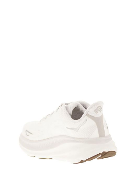 Hoka One One White Clifton 9 - Breathable Sports Shoe