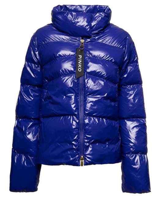 Pinko Rubber Eleodoro Electric Blue Down Jacket In Shiny, Padded And ...