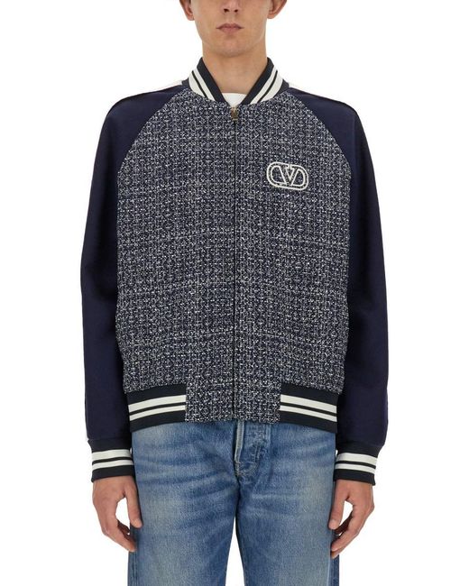 Valentino Garavani Blue Bomber Jacket With "Vlogo Signature" Patch for men