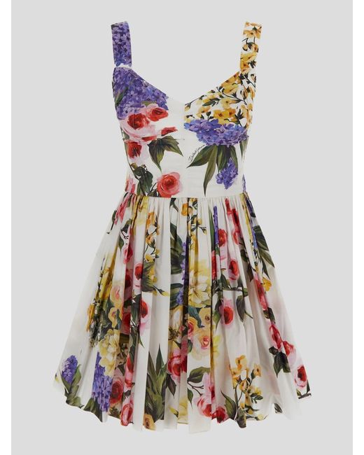 Dolce & Gabbana White Mulrticolor Garden Print Mini Dress
