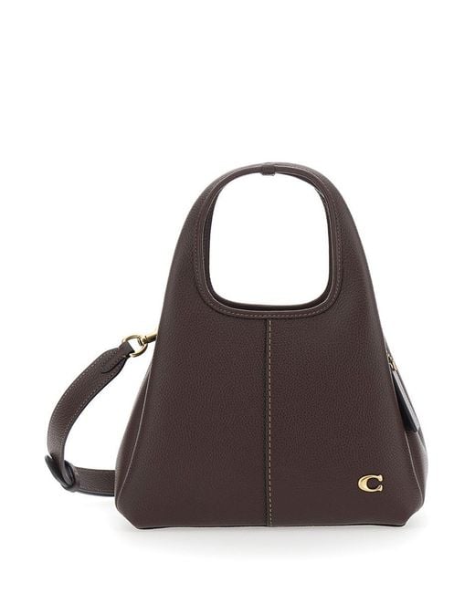 COACH Brown 'Lana' Crossbody Bag With Metallic Logo Plate And Contrast Stitching