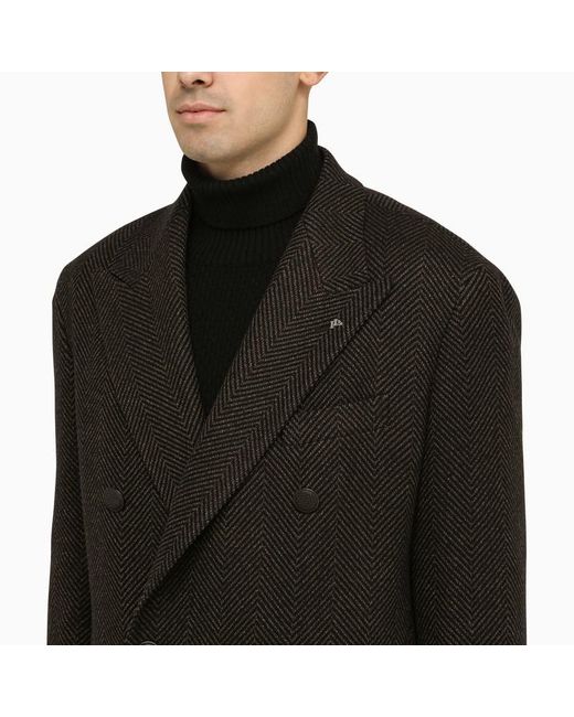 Tagliatore Black Brown Herringbone Double Breasted Coat for men