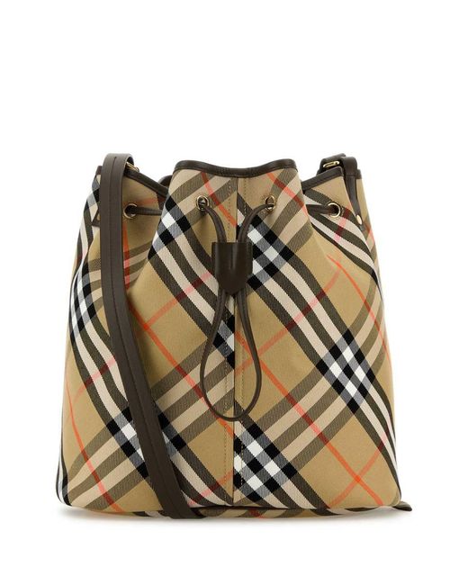 Burberry Metallic Embroidered Canvas Bucket Bag