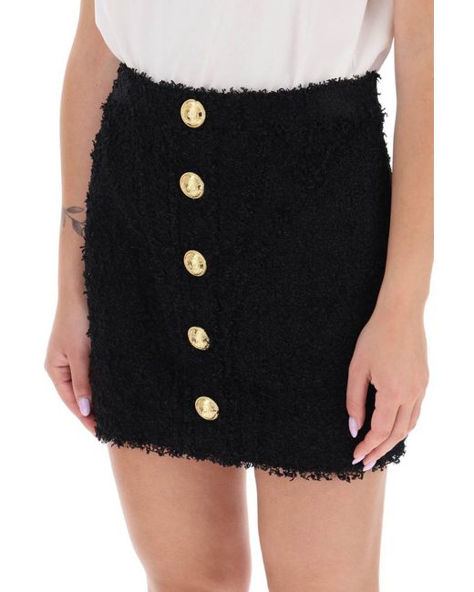 Balmain Black Mini Skirt In Monochrome Tweed