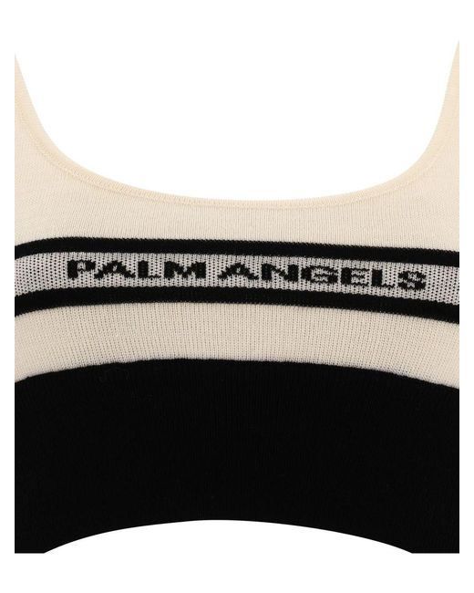 Palm Angels Black Wool Top With Embroidered Logo
