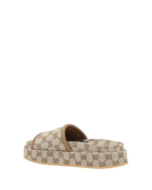 Gucci White Original Gg Fabric Slides