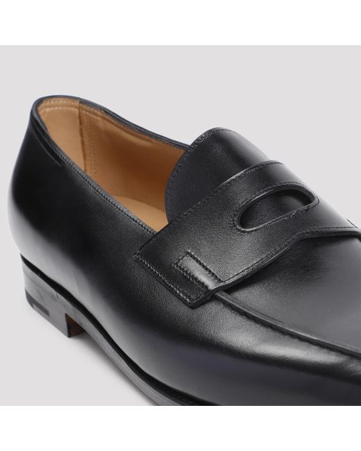 John Lobb Black Premium Leather Loafers With Comfortable Heel Height for men