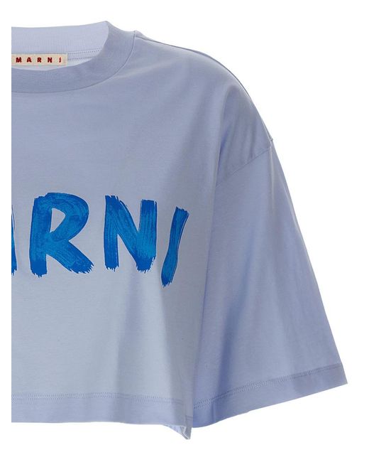 Marni Blue Logo Print Cropped T-shirt