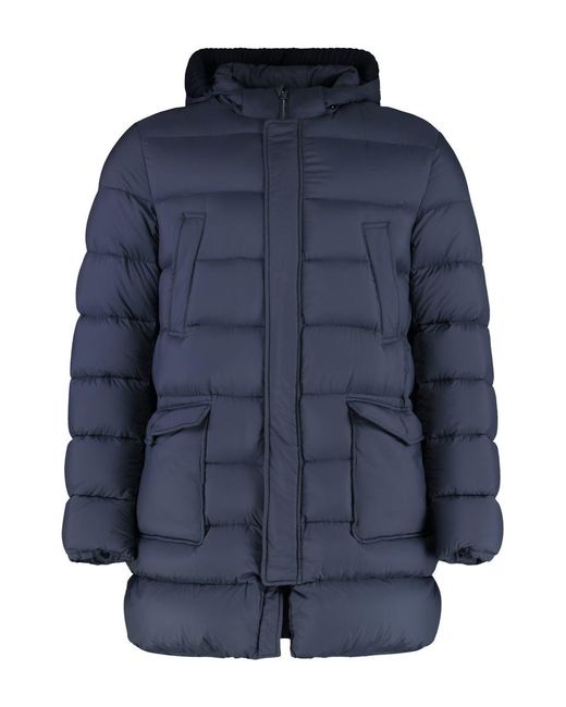 Herno Blue Long Hooded Down Jacket for men
