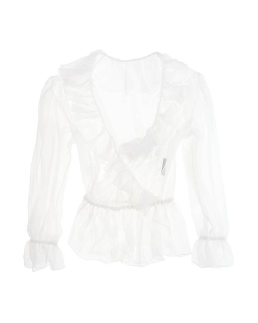 Dolce & Gabbana White Silk Chiffon Blouse With Ruffles