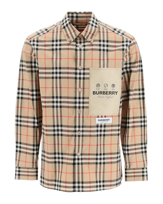Burberry Cotton Vintage Check Shirt With Appliques in Beige (Natural ...