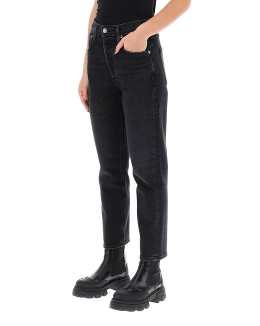 Agolde Black Riley High-waisted Cropped Jeans
