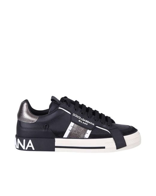 Dolce & Gabbana Black Calfskin 2.zero Custom Sneakers With Contrasting Details for men