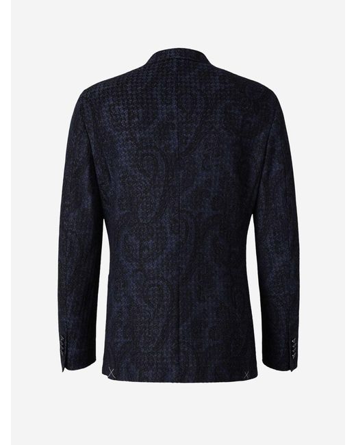 Etro Blue Paisley Knitted Blazer for men