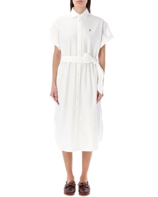 Polo Ralph Lauren White Belted Oxford Shirtdress