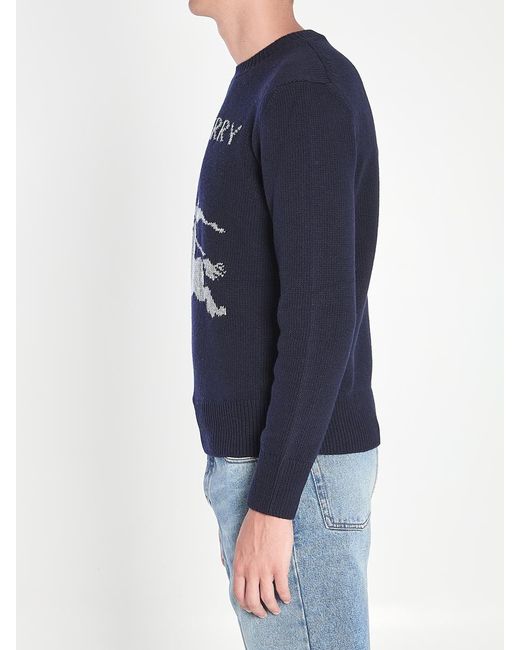 Burberry Blue Wool And Cashmere Pullover for men