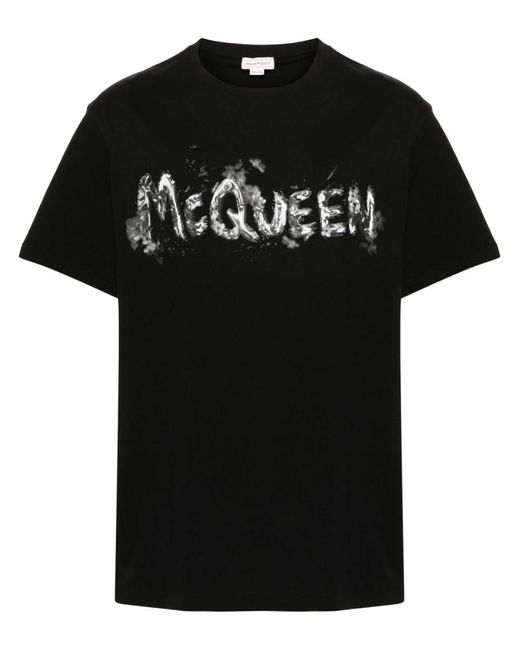 Alexander McQueen Black Cotton T-shirt With Front Logo Print for men