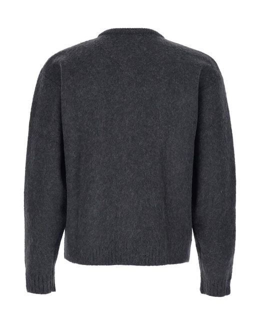TONYWACK Gray Crew Neck Sweater With Front Pockets And Brushed Effect for men