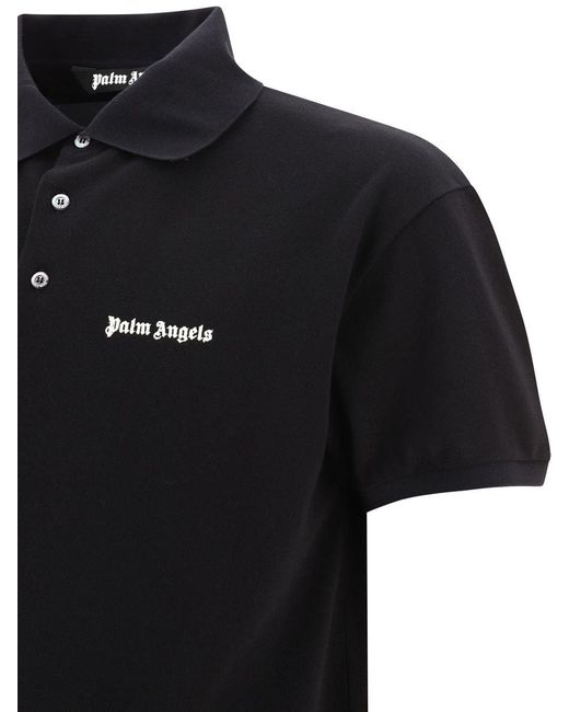 Palm Angels Black Embroidered Logo Cotton Polo Shirt for men