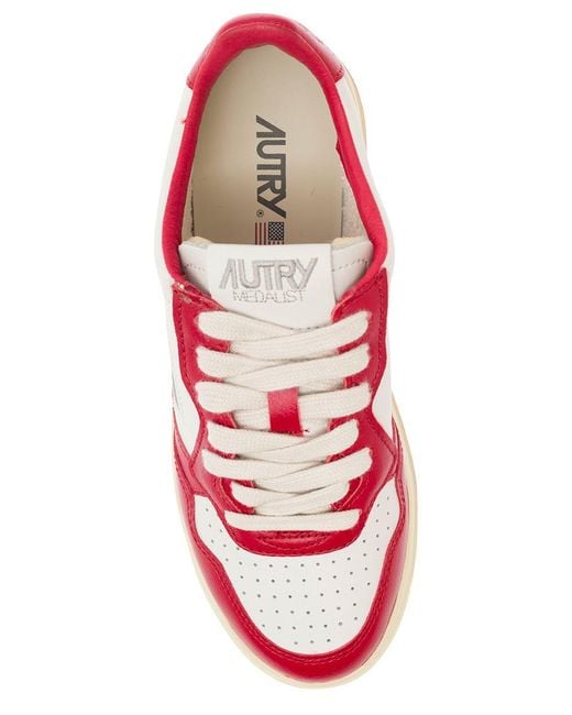 Autry Red 'Medalist' And Low Top Sneakers With Logo Patch