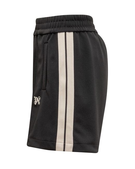Palm Angels Black Shorts With Monogram Pa for men