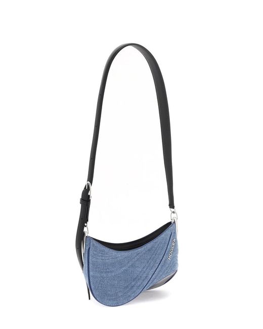 Mugler Blue Small Denim Spiral Curve 01 Shoulder Bag