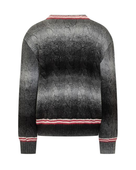 Gcds Gray Braided V-Neck Sweater for men
