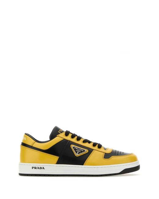 Prada Yellow Downtown Logo Leather Low-top Sneakers for men