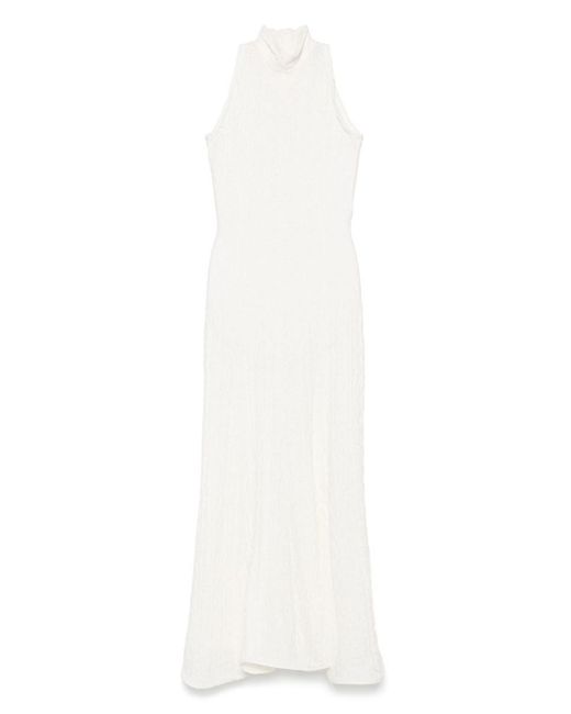 MSGM White Maxi Dress With High Neckline And Fitted Bodice