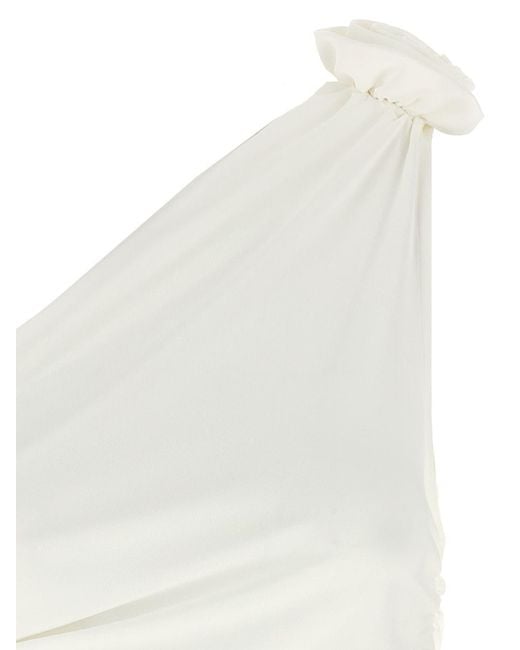 Magda Butrym White One-Shoulder Top With 3D Floral Applications
