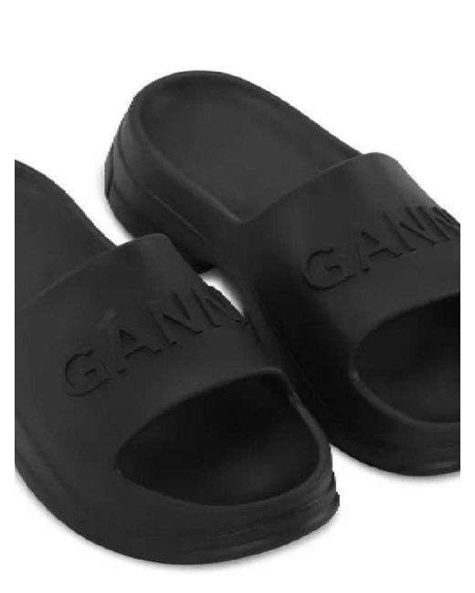 Ganni Blue Black Rubber Slippers
