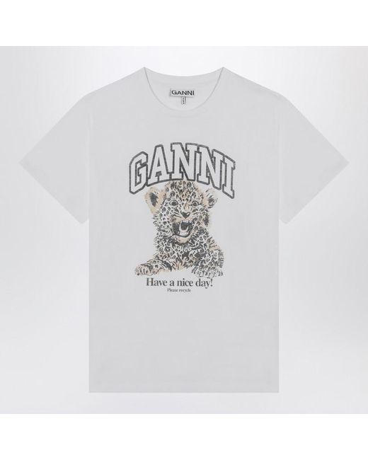 Ganni White T-shirt With Leopard Print