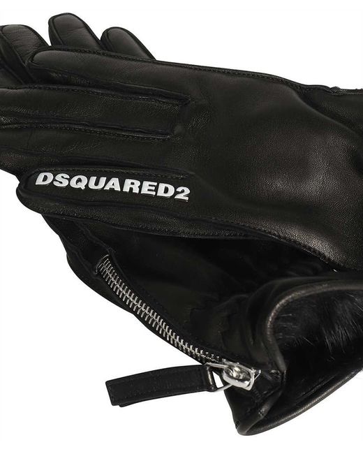 DSquared² Black Leather Gloves