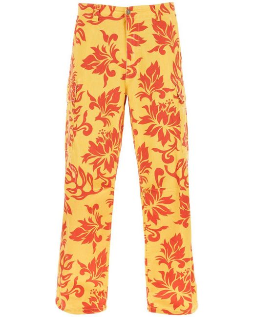 ERL Orange Floral Cargo Pants for men