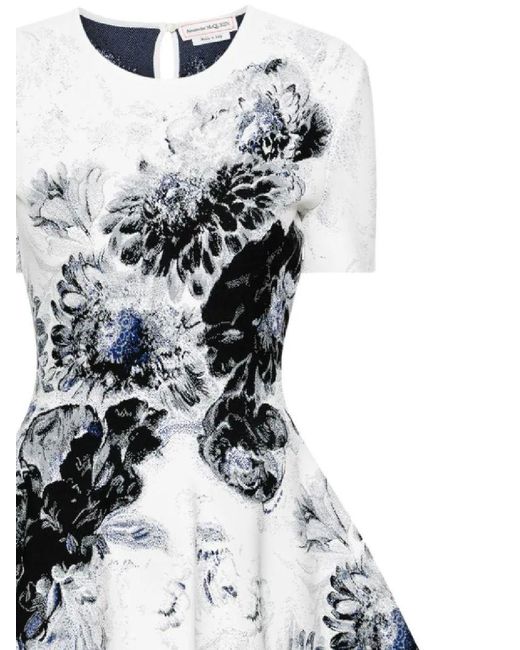 Alexander McQueen White Graphic-pattern Flared-hem Knitted Mini Dress X
