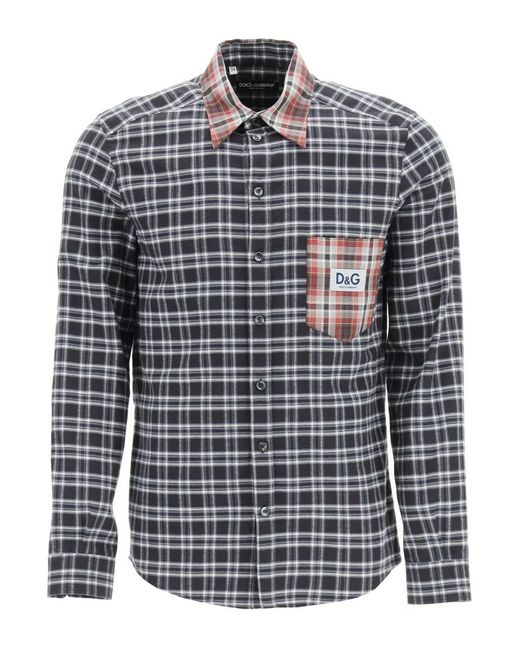 Dolce & Gabbana Gray Tartan Flannel Shirt for men
