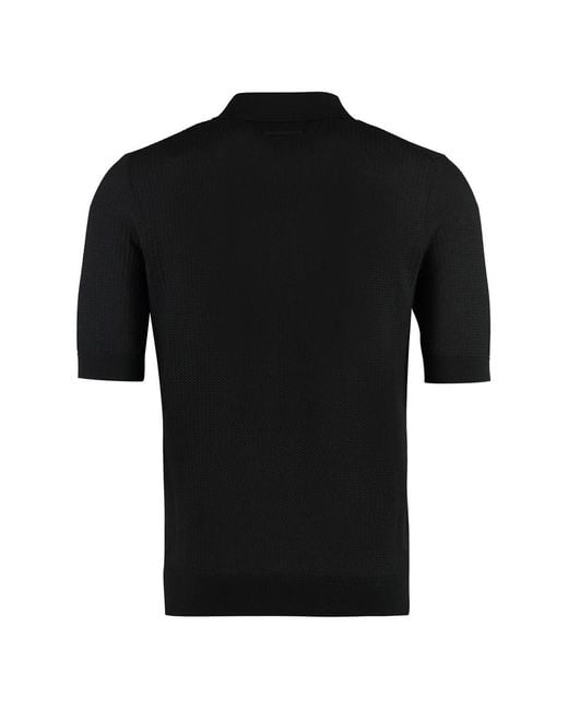Dolce & Gabbana Black Knitted Cotton Polo Shirt for men