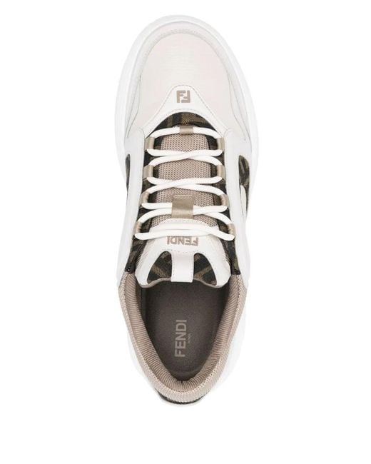 Fendi White Force Leather Sneakers With Ff Jacquard And Mesh Details Shoes for men