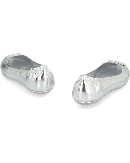 Tory Burch White Mini Travel Metallic Leather Ballet Flats For