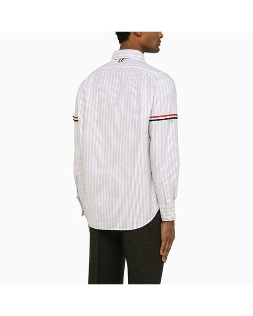 Thom Browne White And Grey Striped Oxford Shirt for men