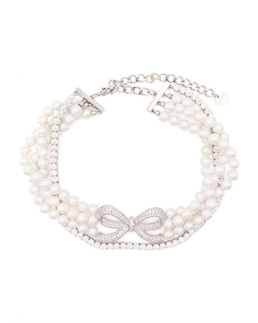 Self-Portrait White Tone Choker With Pearls And Rhinestone