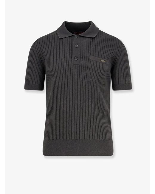 Gucci Black Wool And Cashmere Polo Shirt Short Sleeves for men