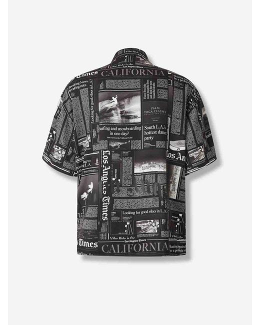 Palm Angels Black T-shirt With Newspaper Motif for men