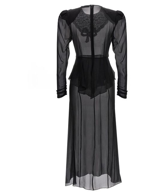 Alessandra Rich Black Georgette Silk Midi Dress Dresses