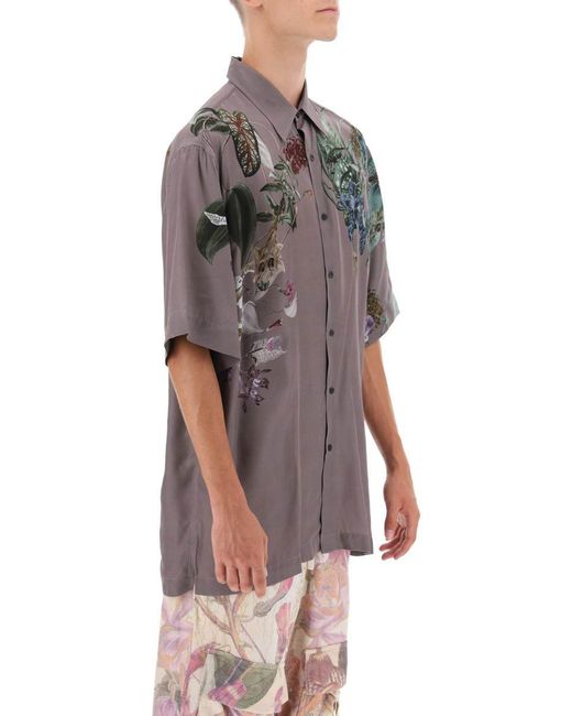 Dries Van Noten Gray Cassidye Floral Print Short Sleeve Shirt for men